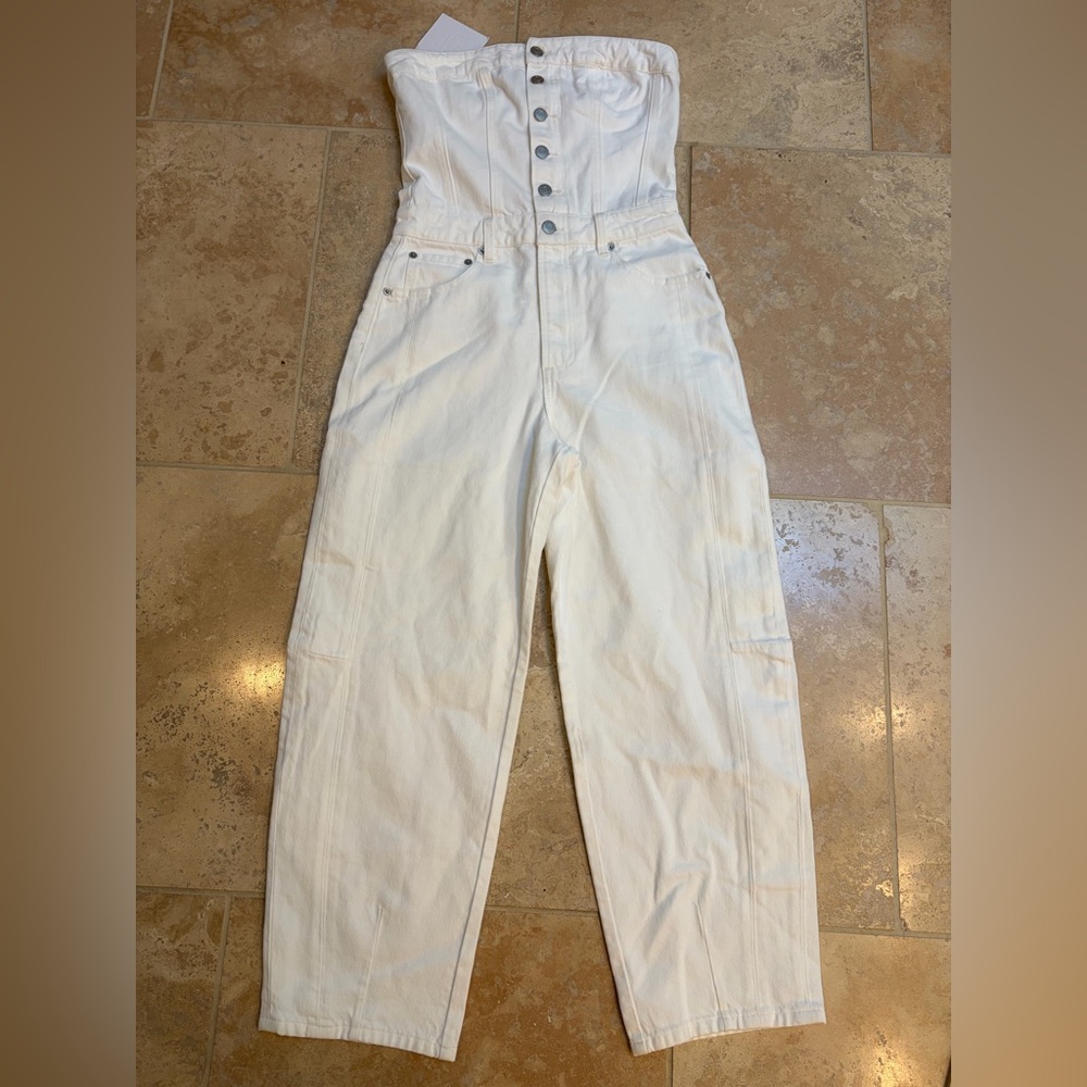 pistola White Strapless Button-Front Jumpsuit